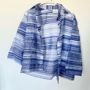 vintage 90s alfred dinner sheer striped blouse blue white womens size 14